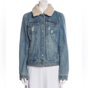 UGG Blue Denim Jacket Cotton Removable Shearling Lamb Fur Collar Preppy size M